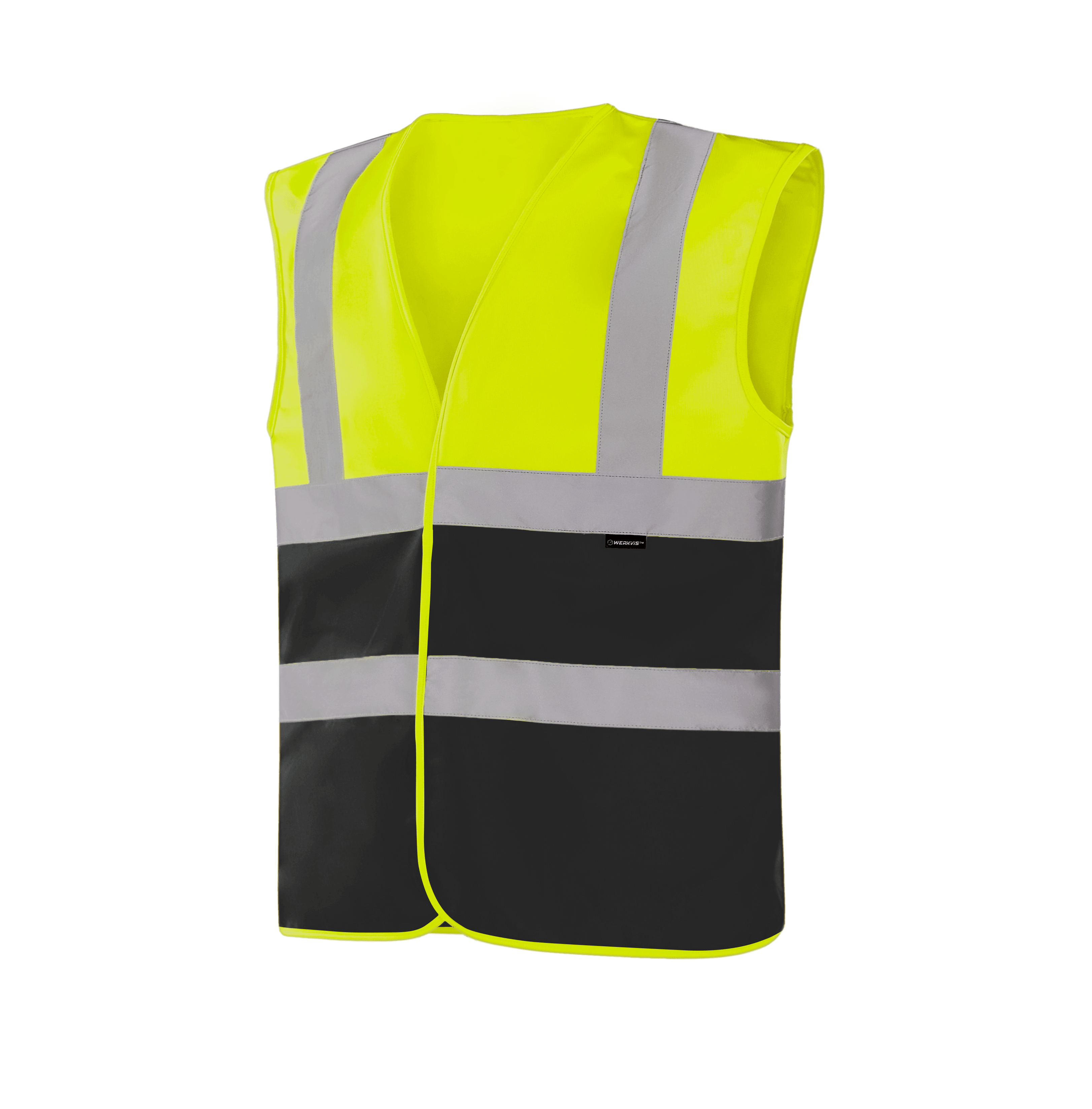 Hi-vis yellow-black WV203 SAARBRUCKEN vest, lightweight workwear for visibility
